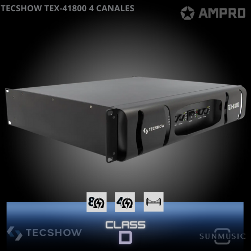 TECSHOW TEX-41800 AMPLIFICADOR CLASE D 4 x 1800W Valor +IVA