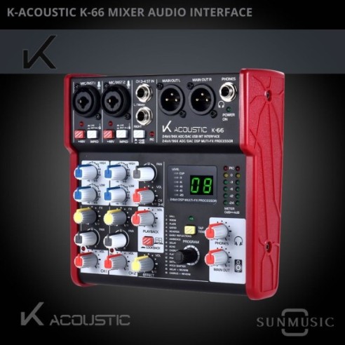K-ACOUSTIC K-66 MIXER 4CH, EFECTOS E INTERFACE