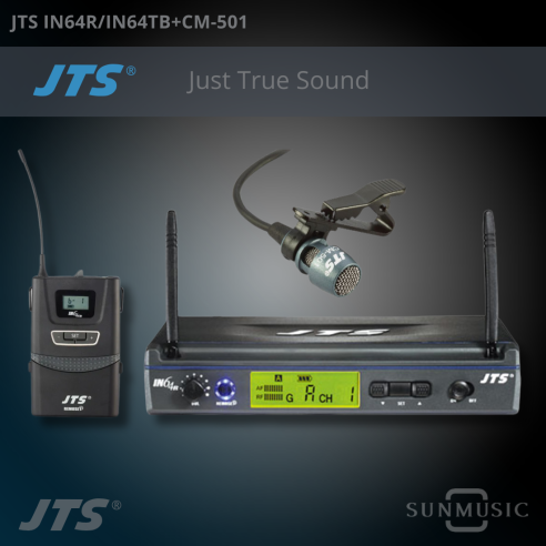JTS IN64R/IN64TB+CM-501 SIST. INAL. SOLAPA CARDIOIDE UHF, DIVERSITY, 64 FREC. JTS